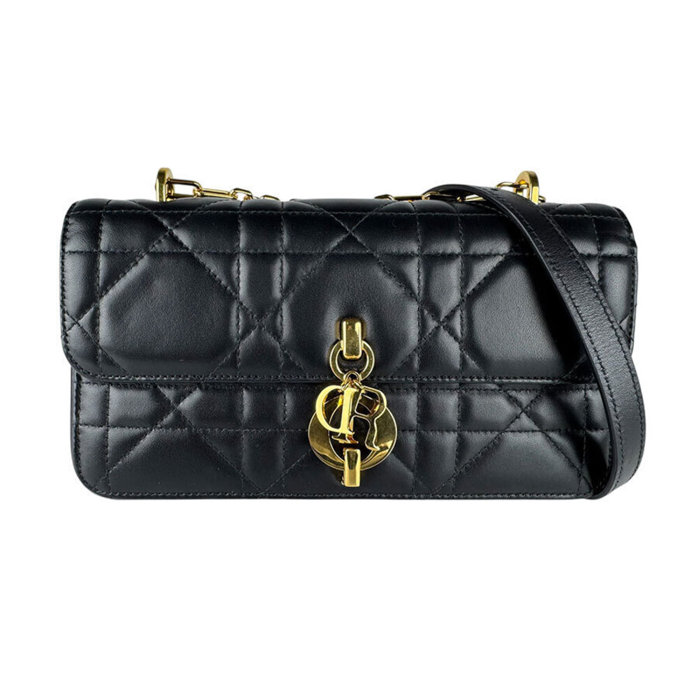 Christian Dior Miss Daisy Leather Shoulder Bag Gold Black